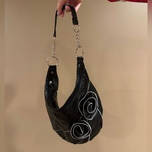 Y2K Faux Leather Zipper Roses Shoulder Bag